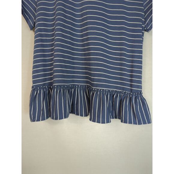 Abercrombie & Fitch Striped Peplum Short Sleeve Shirt Blue White Medium - Picture 4 of 6